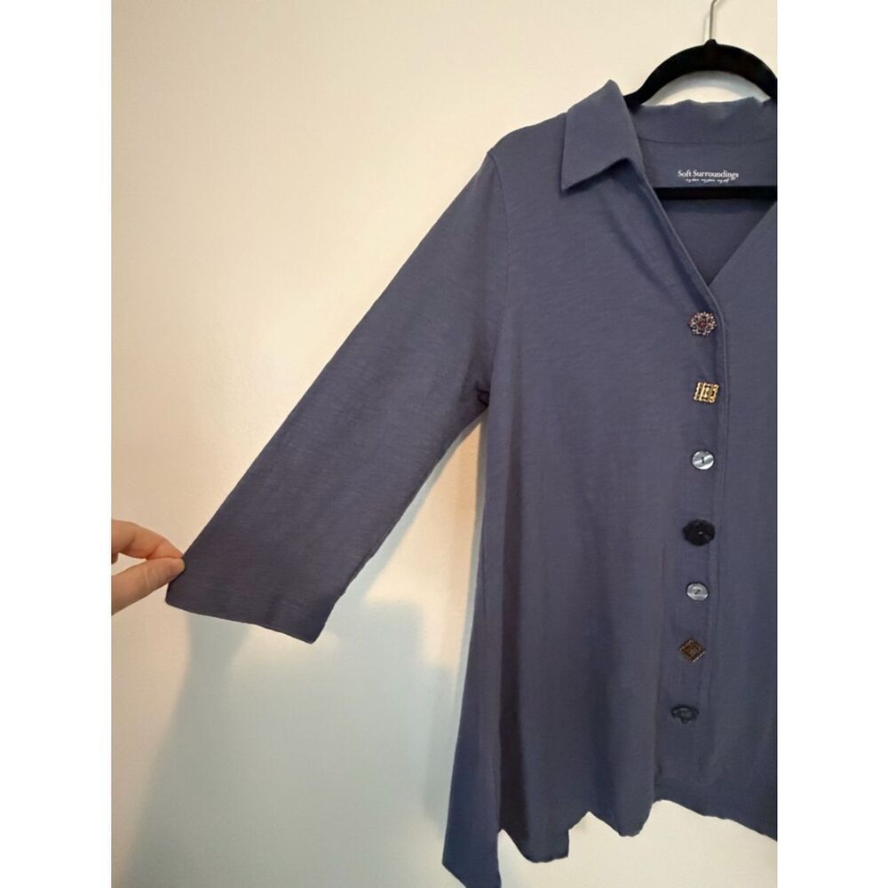 Soft Surroundings Danielle Blouse Blue Decorative Snap Covers Size Large - Picture 7 of 10